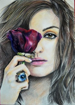 Mila Kunis(Rose-object watercolor pencil portrait)